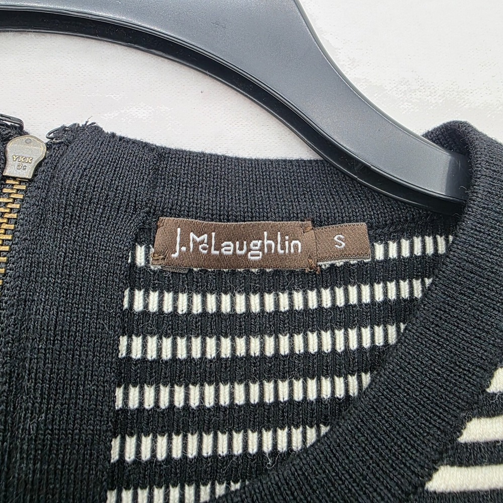 J. McLaughlin Knit Black White Midi Sweater‎ Dress Womens Small Preppy Career - Picture 3 of 8